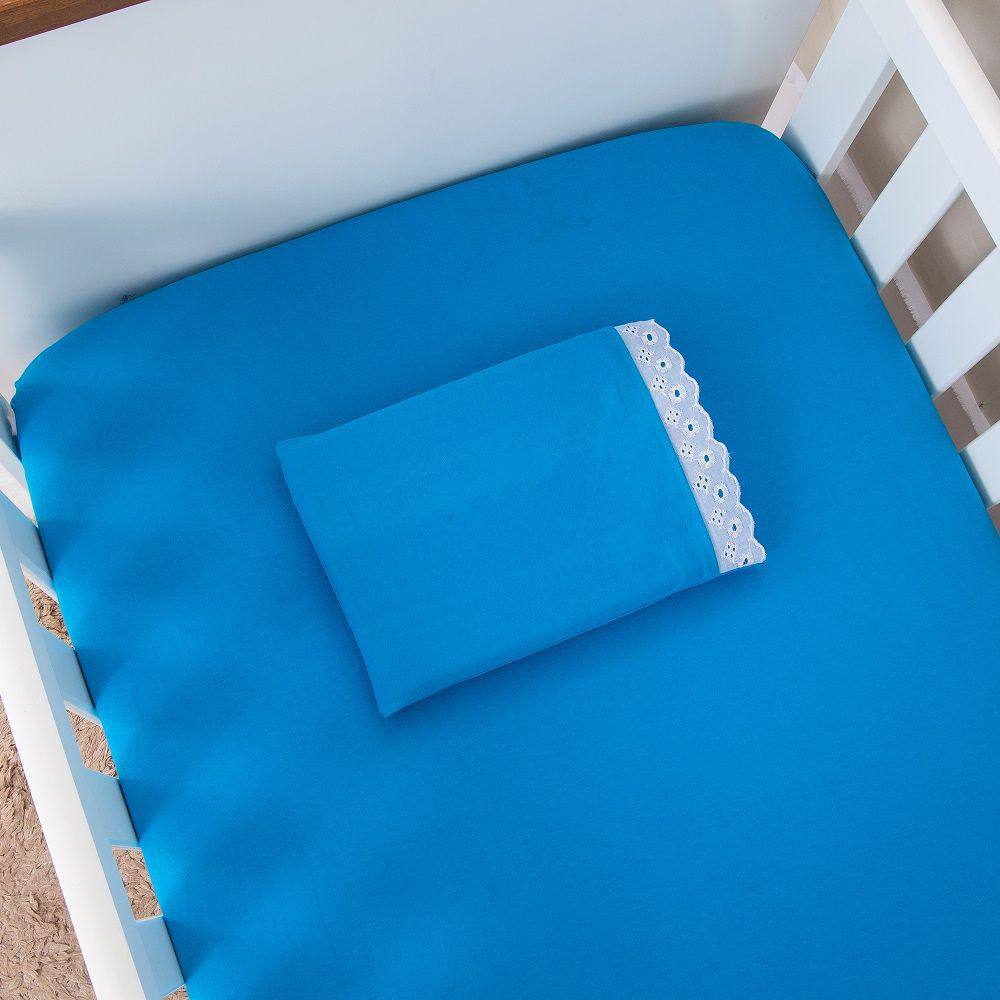 Jogo Lençol E Fronha Berço Americano 2 Peças Azul Céu