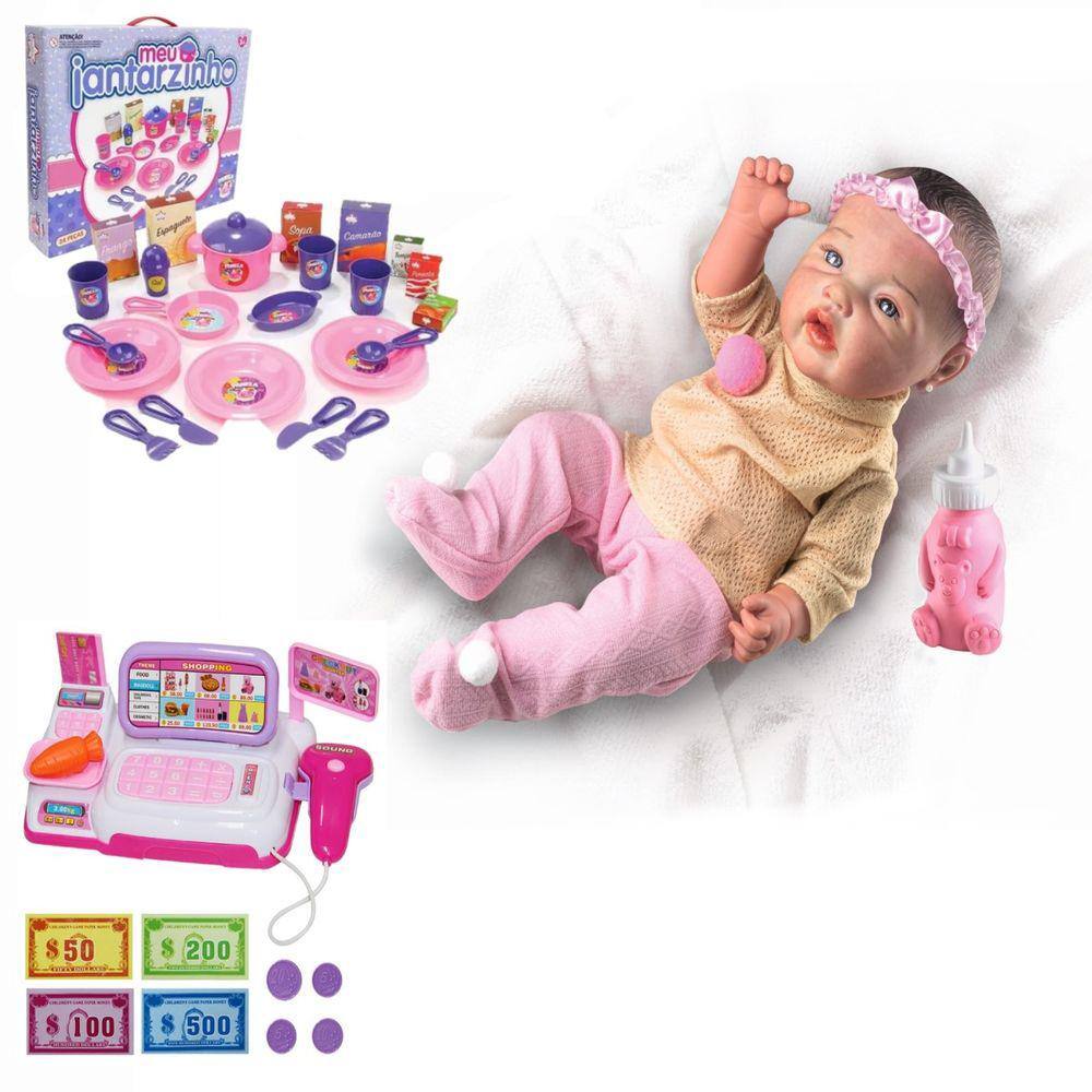 BK Cinza Boneca Bebe Real Reborn Realista Menina Mundo Brinquedos