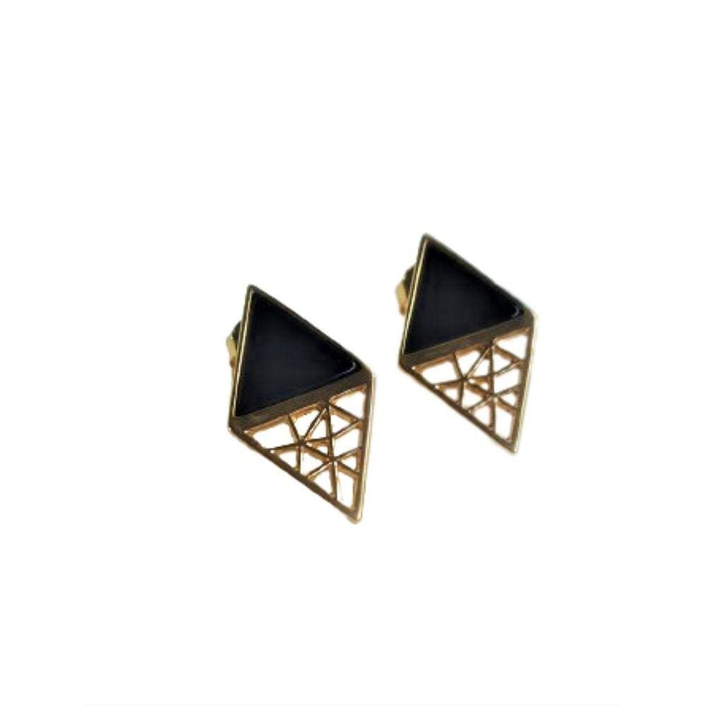 Brinco Pedra Agatha Preta Dourado Semijoia Lizzy Fatin