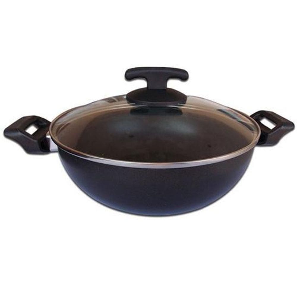 Wok C/Alças E Tampa Vidro Preta 0.142 Dona Chefa