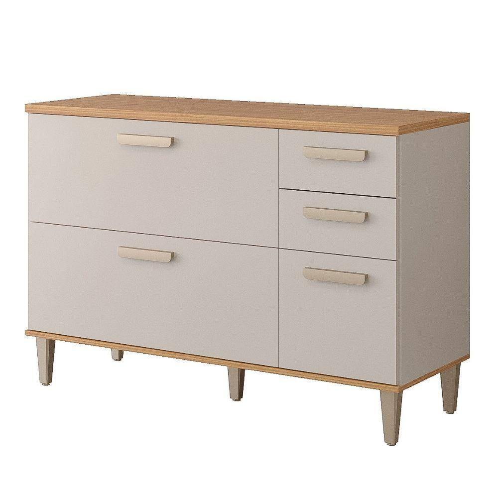 Balcão De Cozinha 100%Mdf 120 Cm 1 Porta Basculante Com 4 Gavetas Bella Mgm Móveis Freijó/Off White