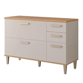 Balcão De Cozinha 100%Mdf 120 Cm 1 Porta Basculante Com 4 Gavetas Bella Mgm Móveis Freijó/Off White