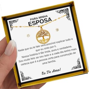 Colar Ouro Árvore Vida Banhado Presente Aniversário Esposa + Dedicatória