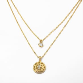 Colar Duplo Ponto De Luz e Mandala Cruz Banhado Ouro 18k
