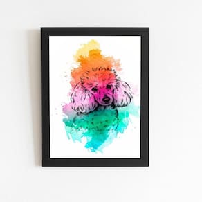 Poodle Cachorro Arte Laranja Quadro Moldura Preta 60X40Cm