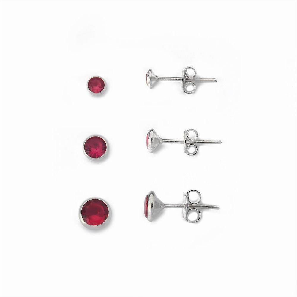 Kit Trio De Brincos Ponto De Luz Prata 925 Vermelha