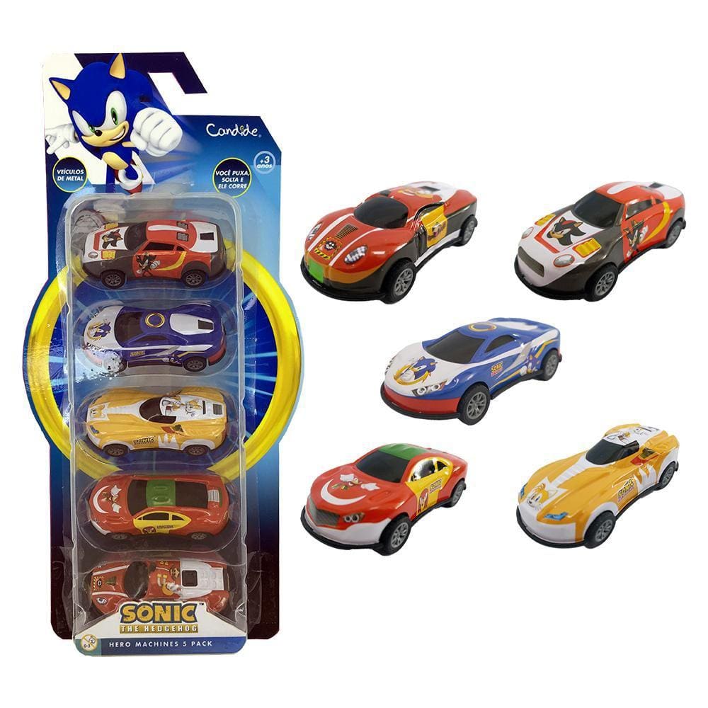 Kit Mini Veiculos Pull Back Sonic 2 kit com 5