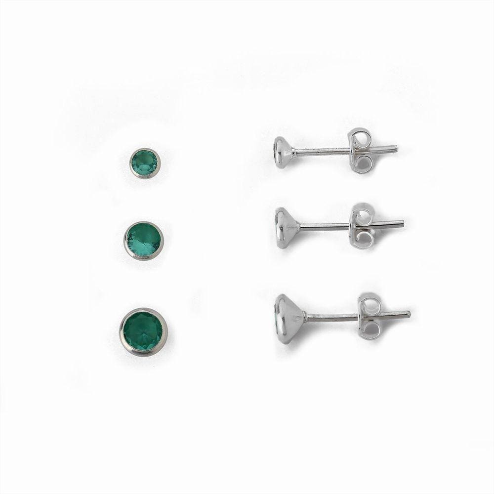 Kit Trio De Brincos Ponto De Luz Prata 925 Verde Claro