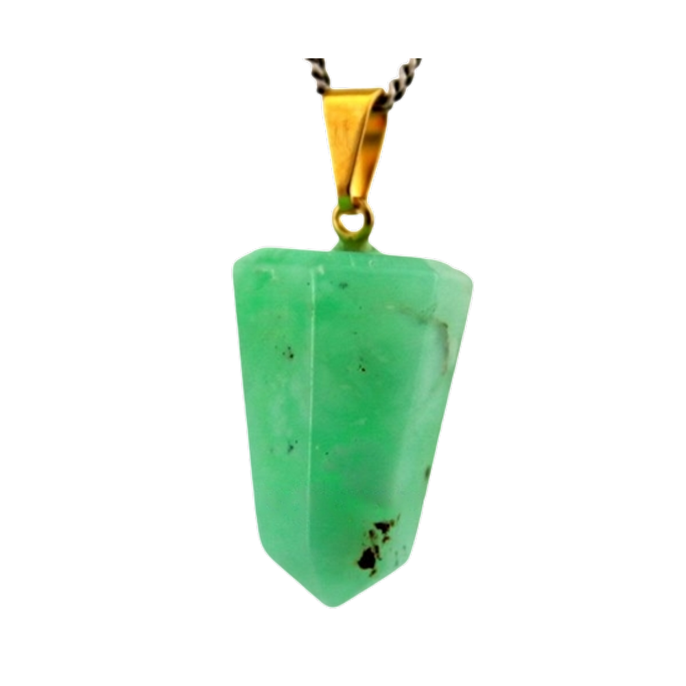 Colar Pontinha Pedra Crisoprasio Natural Montagem Dourado