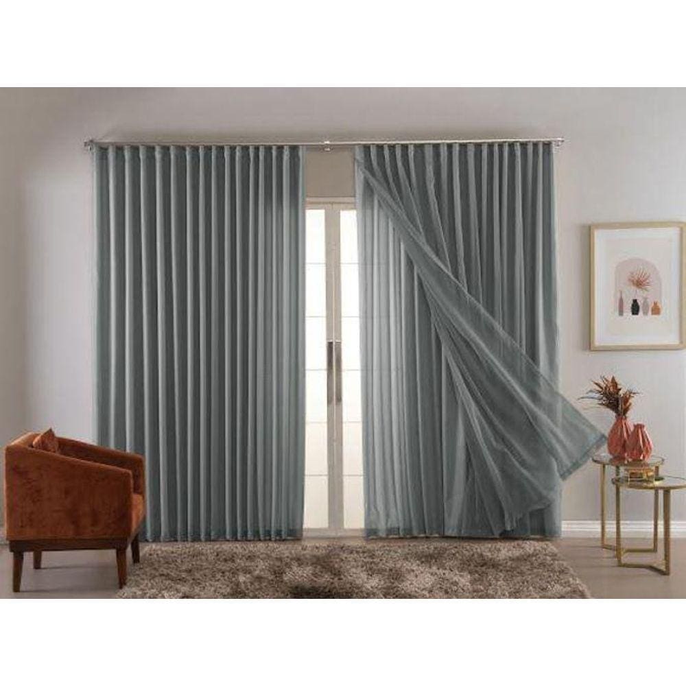 Cortina Trilho Suiço Forro com Voil Cinza 6.00 x 2.60