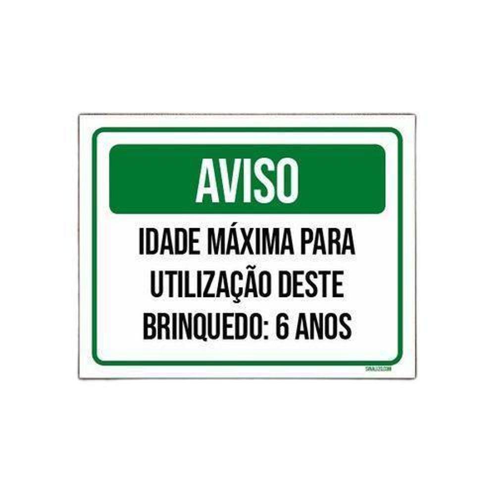 Kit 10 Placas Aviso Idade Máxima Utilização Brinquedo 6 Anos