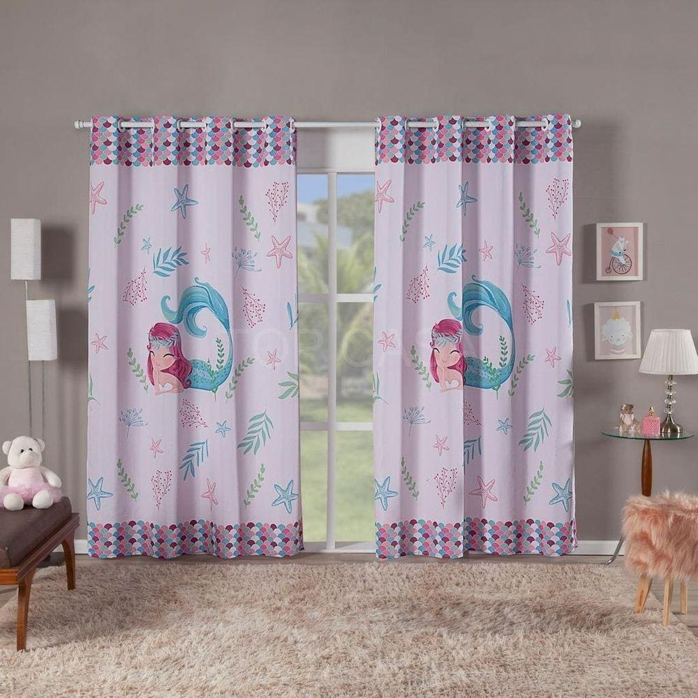 Cortina Infantil Sereia Para Quarto 3.00X2,20 Estampada