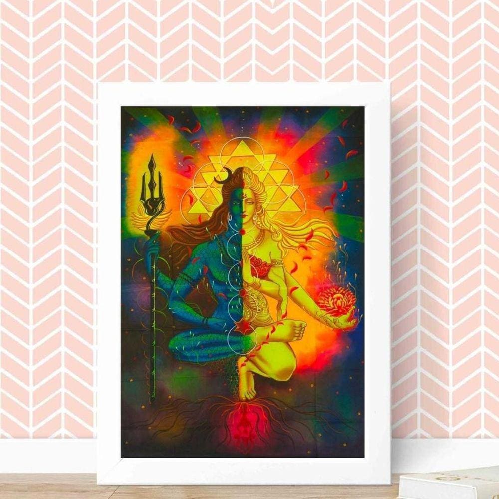 Quadro Decorativo Shiva e Shakti 33x24cm - Moldura Preta