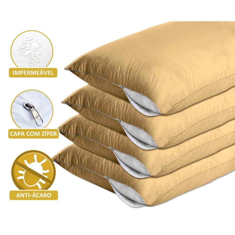 Kit 4 Capas Travesseiro Impermeável Bege 50cm x 70cm Com Zíper e HipoAlergênico