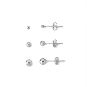 Kit Trio De Brincos Bolinha Prata 925