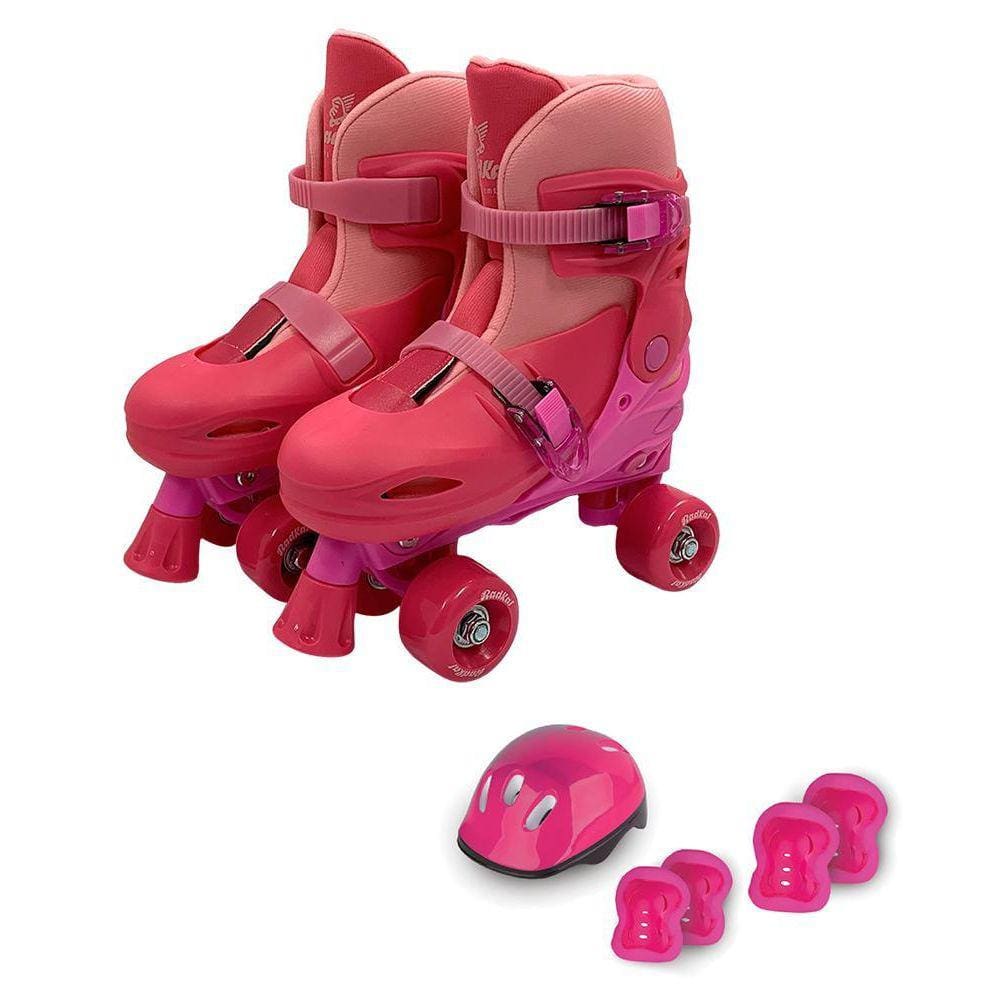 Patins 2 Em 1 Rosa Com Kit De Proteção Ajustavel 34 Ao 37