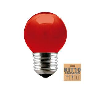 Kit 10 Lâmpadas Incandescente Taschibra Bolinha 15w E27 110v Vermelha