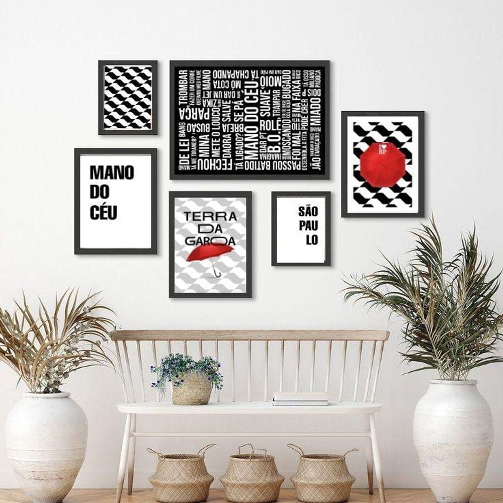 Quadros Decorativos São Paulo Frases - Kit 6 Peças