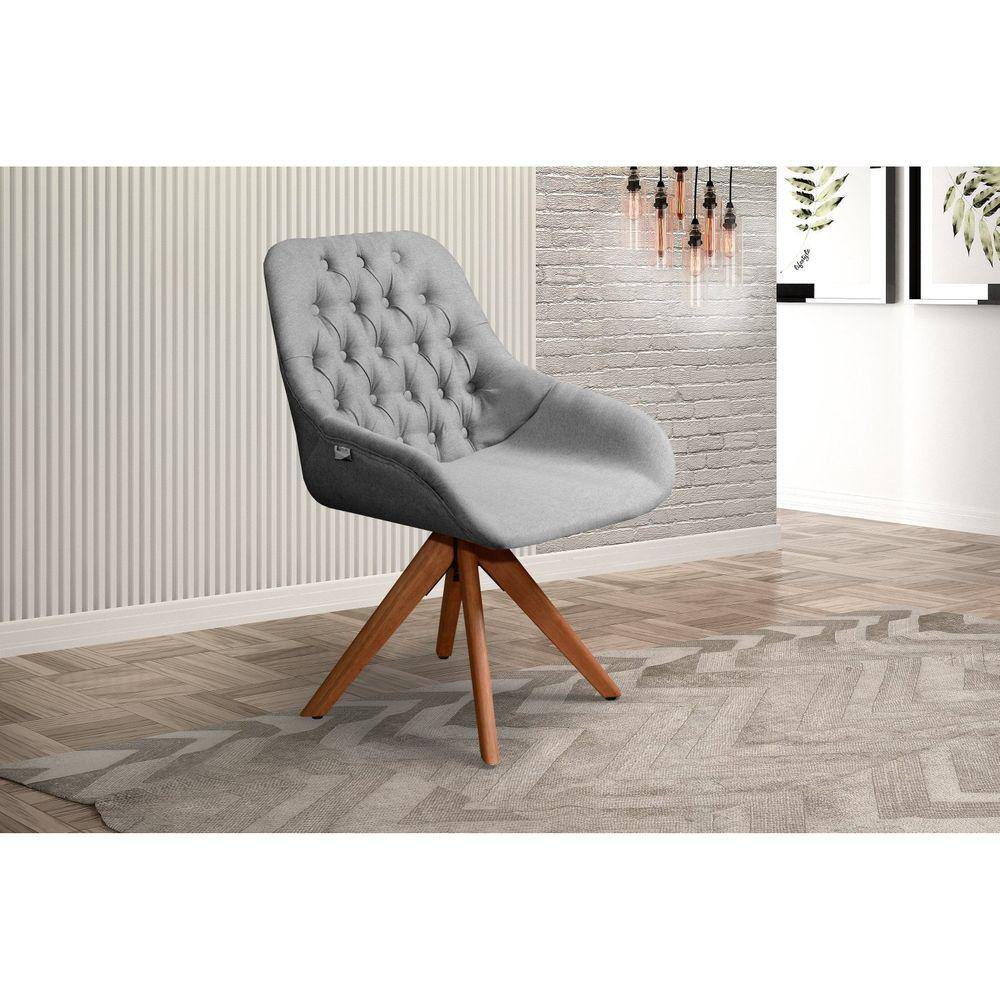 Poltrona Decorativa para Sala de Estar Giratória Linda Cinza Claro