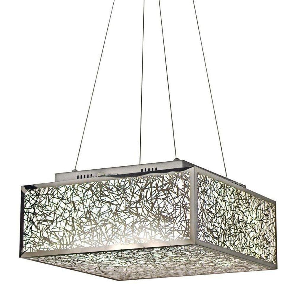 Pendente Lustre Apolo Inox Quadrado Para Led 40 X 40 Cm