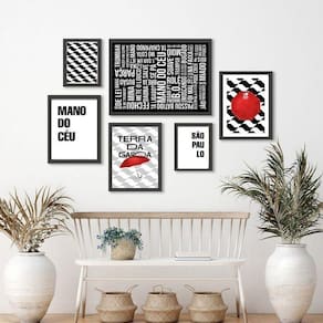 Kit 6 Quadros Decorativos SP Frases - Vidro e Moldura Branca