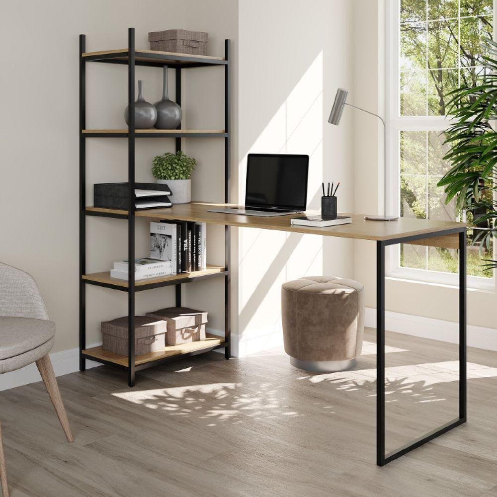 Mesa com 5 Prateleiras Alice Preto fosco/Madeirado Elmo