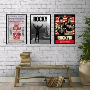 Kit 3 Quadros Rocky Balboa 33x24cm - Moldura Branca
