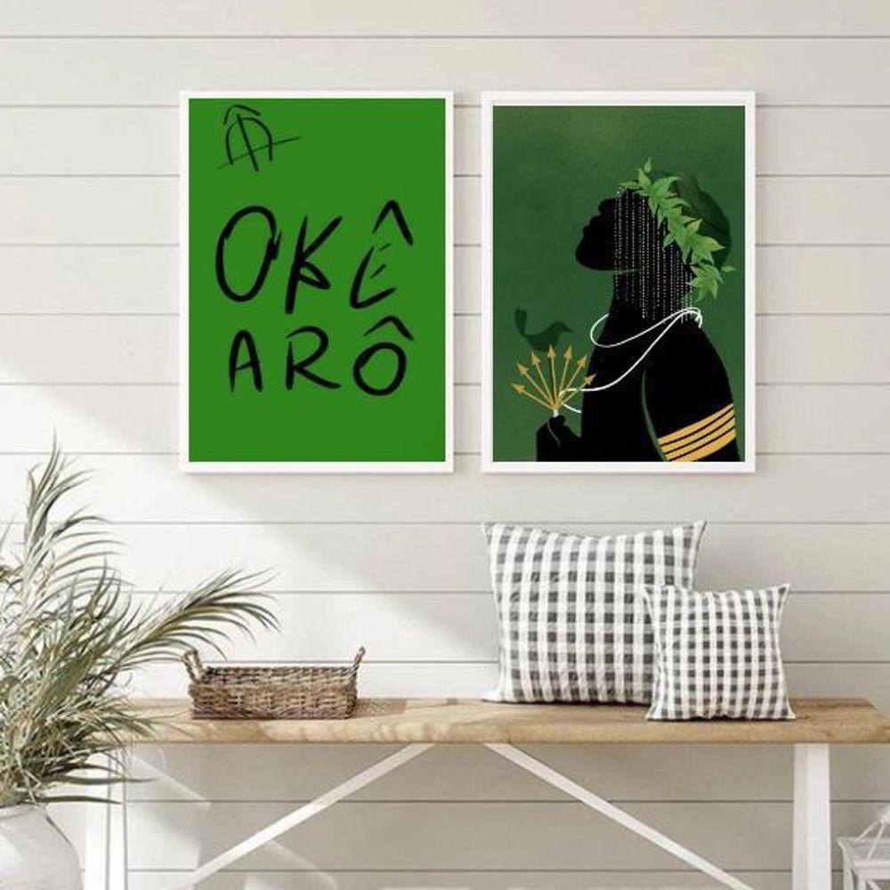 Quadros Decorativos Okê Arô Oxóssi 45x34cm - Madeira Branca