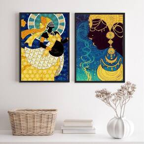 Quadros Decorativos Arte Orixá Oxum 45x34cm - Madeira Branca