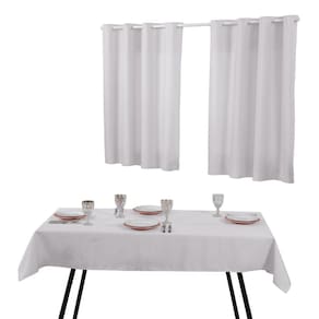 Kit Cortina Para Cozinha E Toalha De Mesa 6 Cadeiras Branco