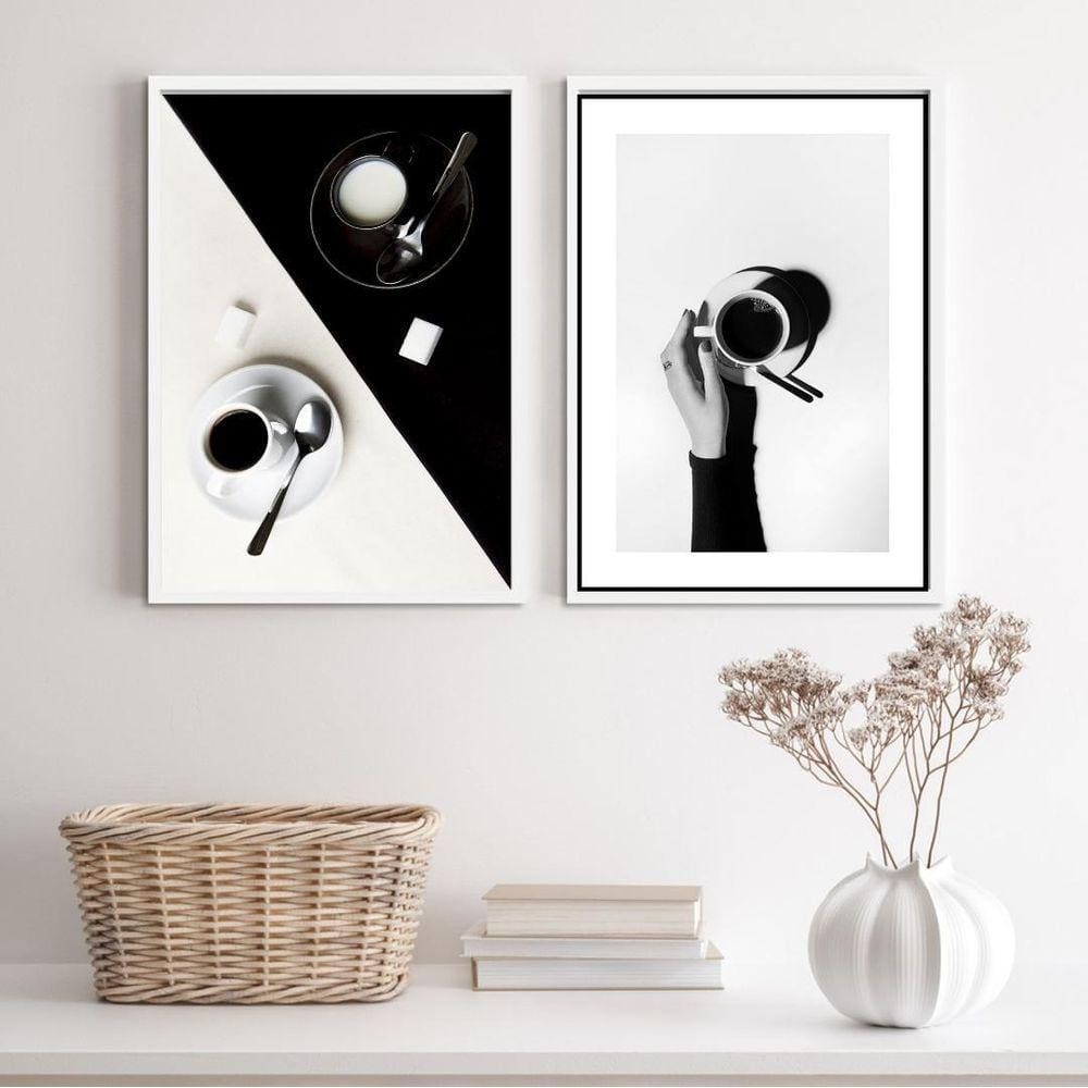 Quadro Fotos Café Preto/Branco 45x34cm - Moldura Preta
