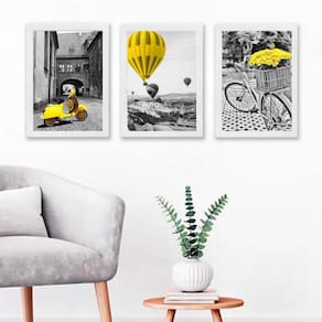 Kit 3 Quadros Cidades PB Amarelo 33x24cm - Vidro