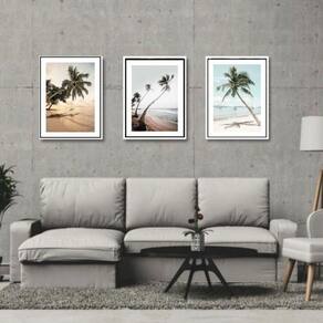 Kit 3 Quadros Paisagens Praia Coqueiros 24x18cm - Vidro