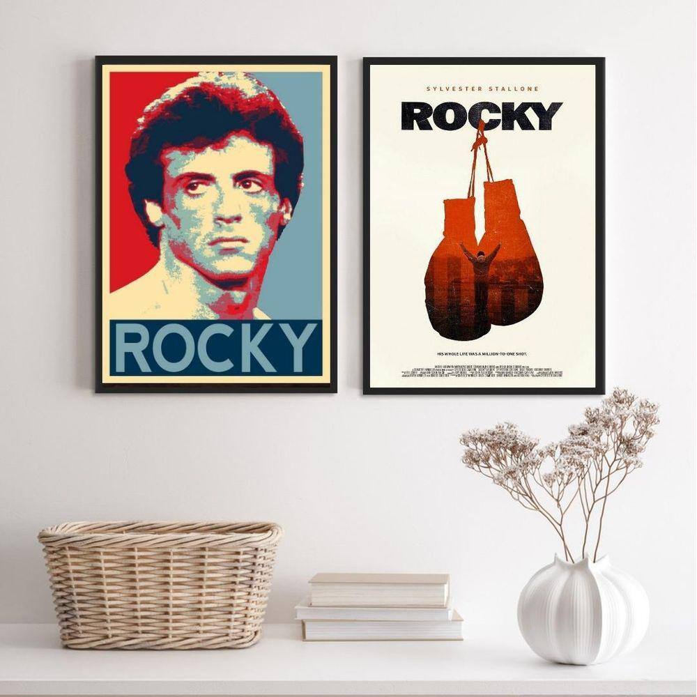 Kit 2 Quadros Rocky Balboa Luva Boxe 33x24cm - Com Vidro