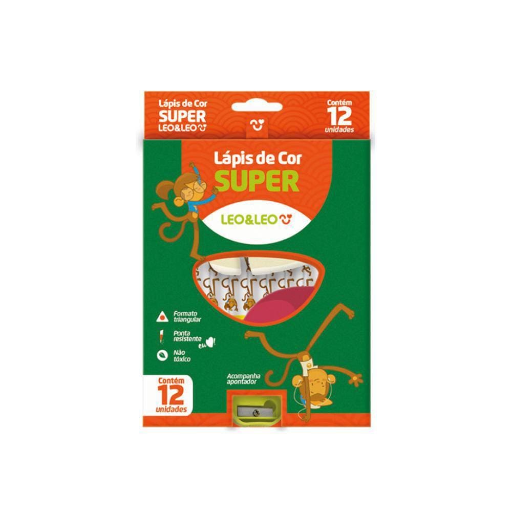 Estojo De Lápis De Cor Jumbo 12 Cores Com Apontador Leo&Leo