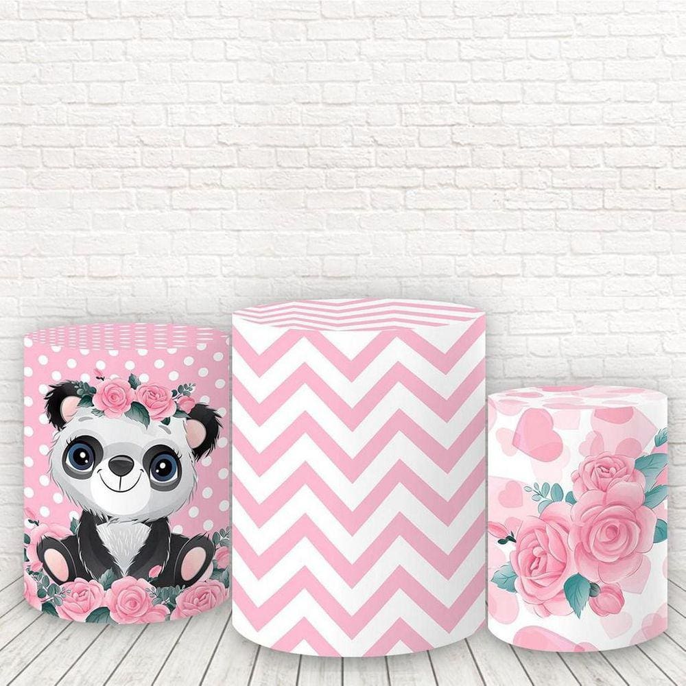 Trio De Capas Cilindros 3D Sublimado Panda Rosa Fcc-346