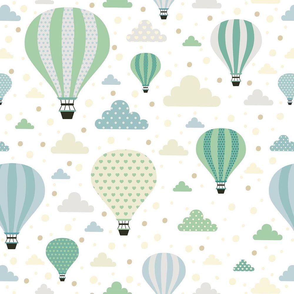 Kit 7 Rolos Papel De Parede Adesivo Inf Balão Verde 3,0M