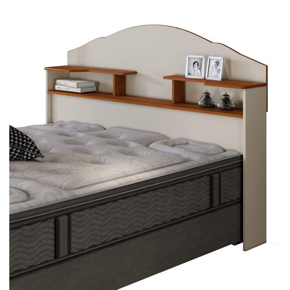 Cabeceira Para Cama de Casal Box Evelyn OffWhite / Canela