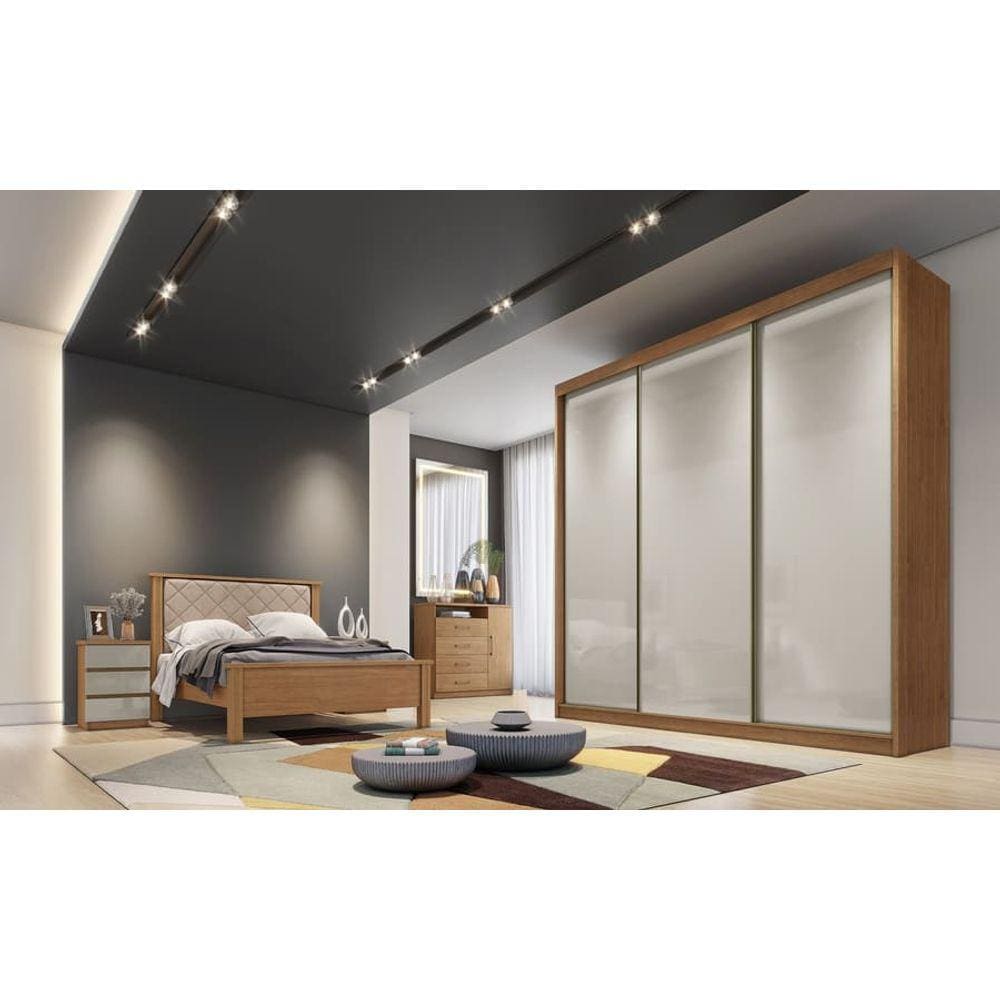 Guarda Roupa Casal 3 Portas 6 Gavetas - Logan-Cumaru/Fendi - Móveis Novo Horizonte