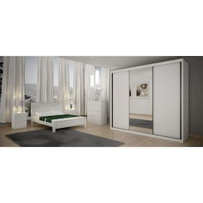 Guarda Roupa Casal com Espelho 3 Portas 6 Gavetas - Palazzo-Branco - Móveis Novo Horizonte