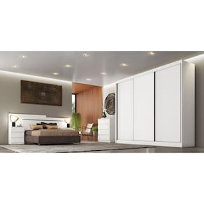 Guarda Roupa Casal 3 Portas 8 Gavetas - Logan-Branco - Móveis Novo Horizonte