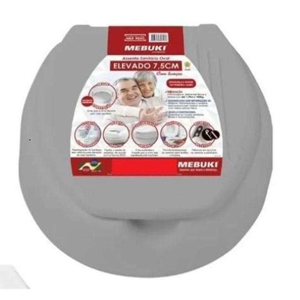 Assento Elevado 7,5 Cm Com Tampa Cinza