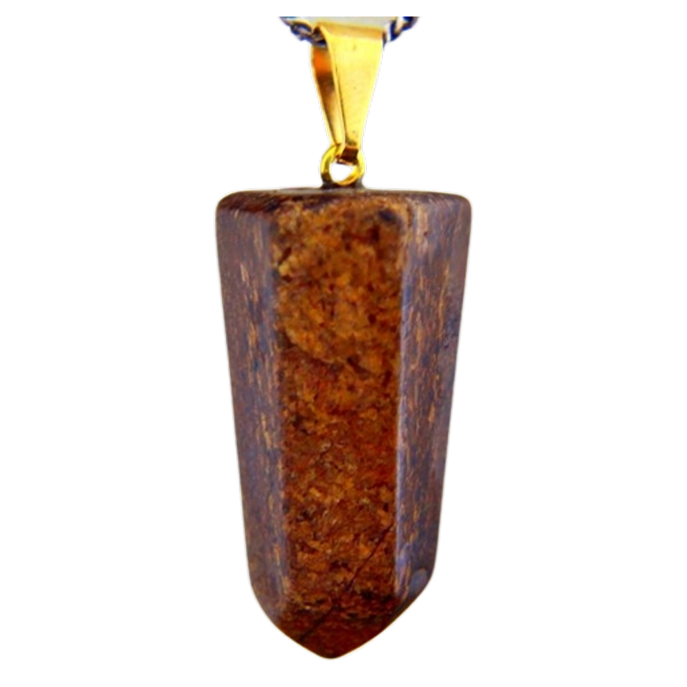 Colar Pontinha Pedra Bronzita Presilha e Pino Dourado