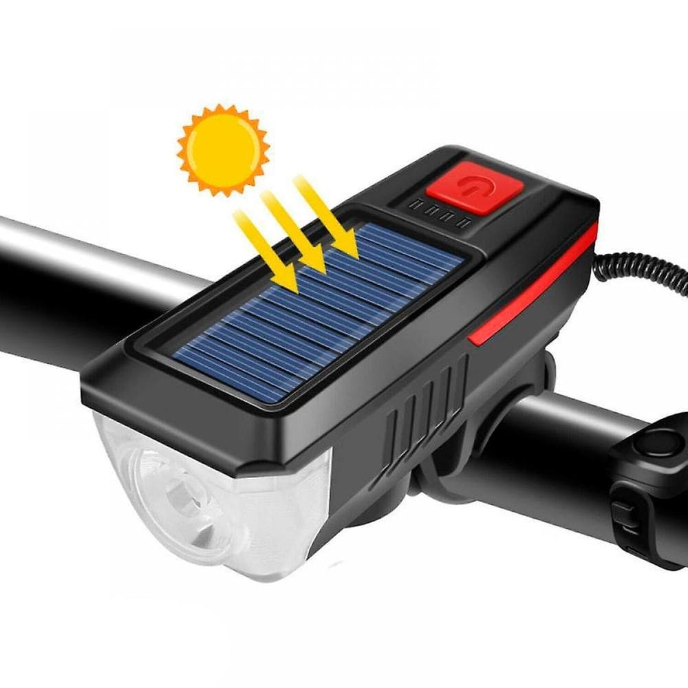 Farol de Bike LED T6 Solar/USB 350lm 200m Preto+Vermelho