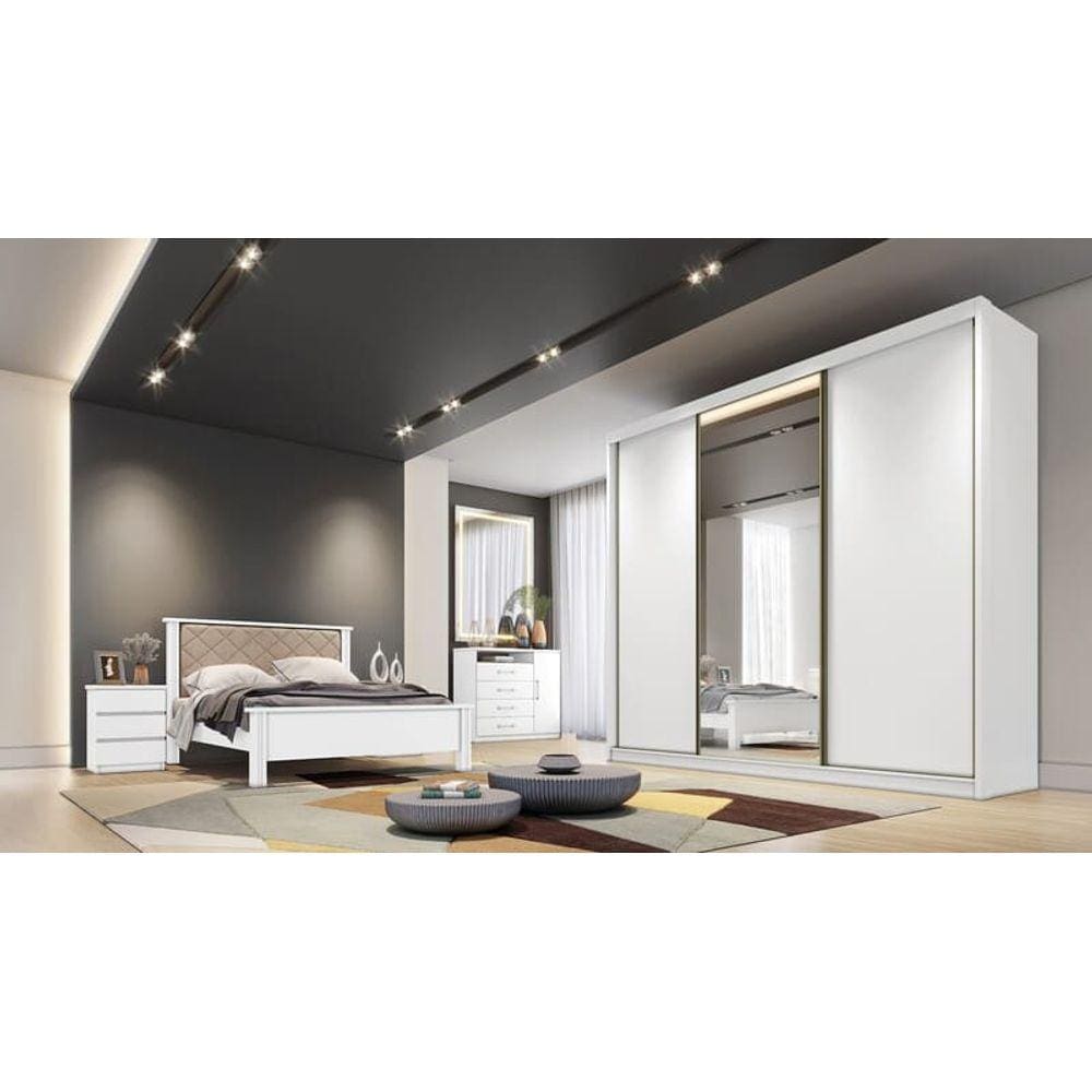 Guarda Roupa Casal com 1 Porta Espelhada 8 Gavetas - Londres-Branco - Móveis Novo Horizonte