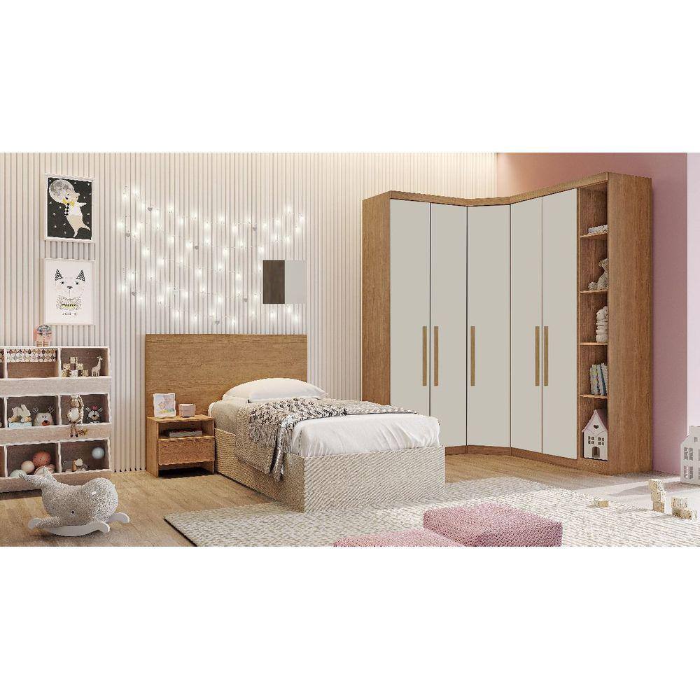 Modulado Completo De Canto Solteiro 5 Portas 6 Gavetas - Linea-Cumaru/Fendi - Móveis Novo Horizonte