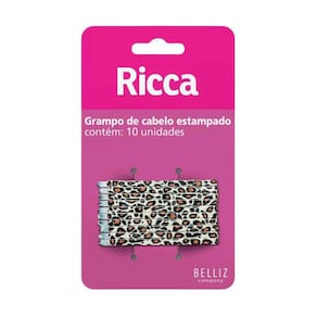Grampo De Cabelo Estampado Ricca Style Onça C/10Un Cód.1031