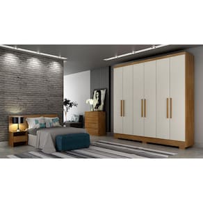 Guarda Roupa Solteiro com Pés 6 Portas 4 Gavetas - Veneza-Cumaru/Fendi - Móveis Novo Horizonte