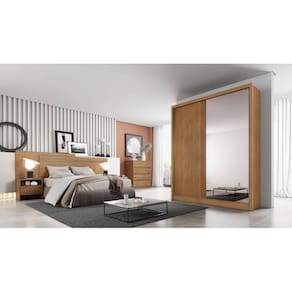 Guarda Roupa Solteiro com Espelho MDF 3 Gavetas - Toledo-Cumaru - Móveis Novo Horizonte