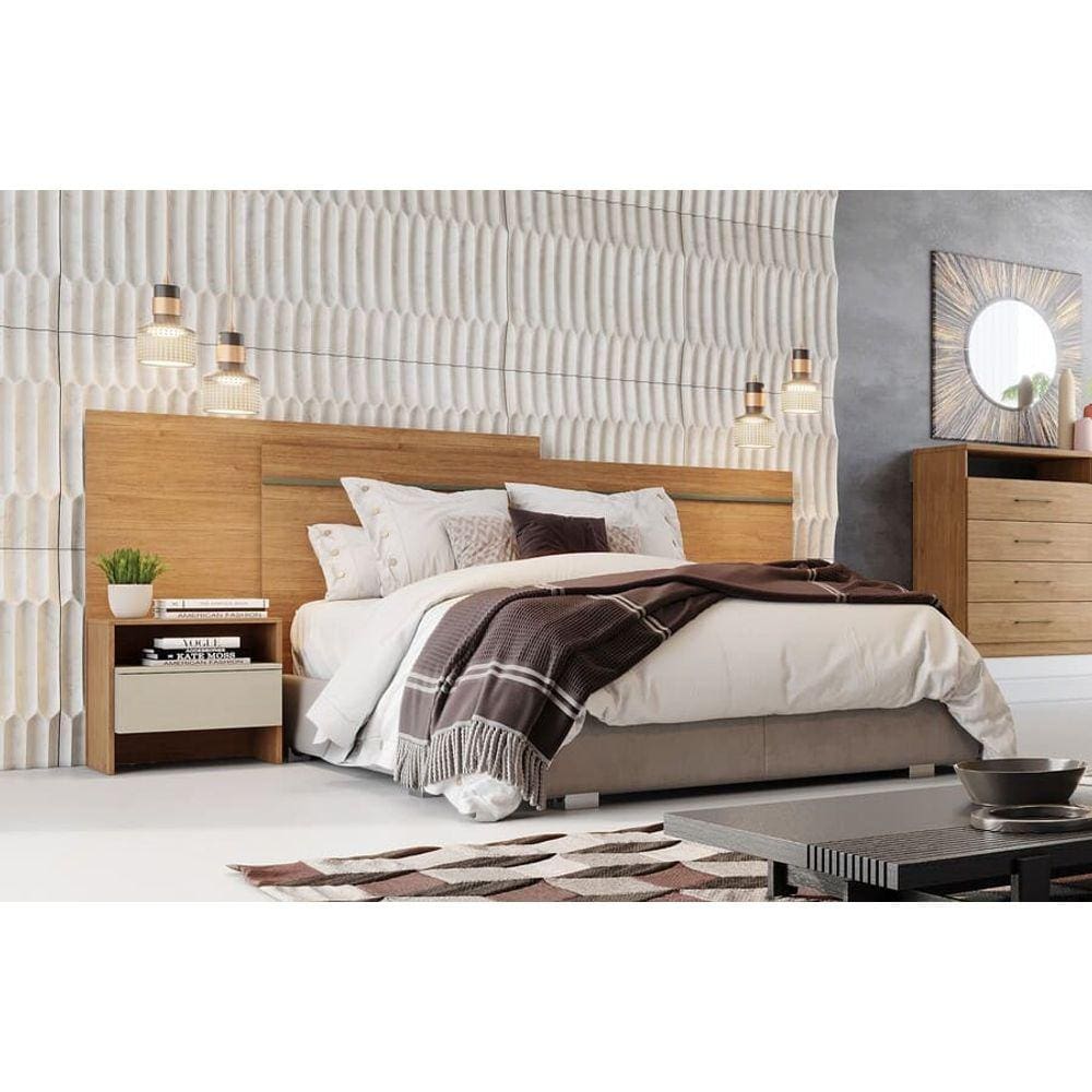 Cabeceira para Cama Box Casal com 2 Mesas de Cabeceira - Volga-Cumaru/Fendi - Móveis Novo Horizonte